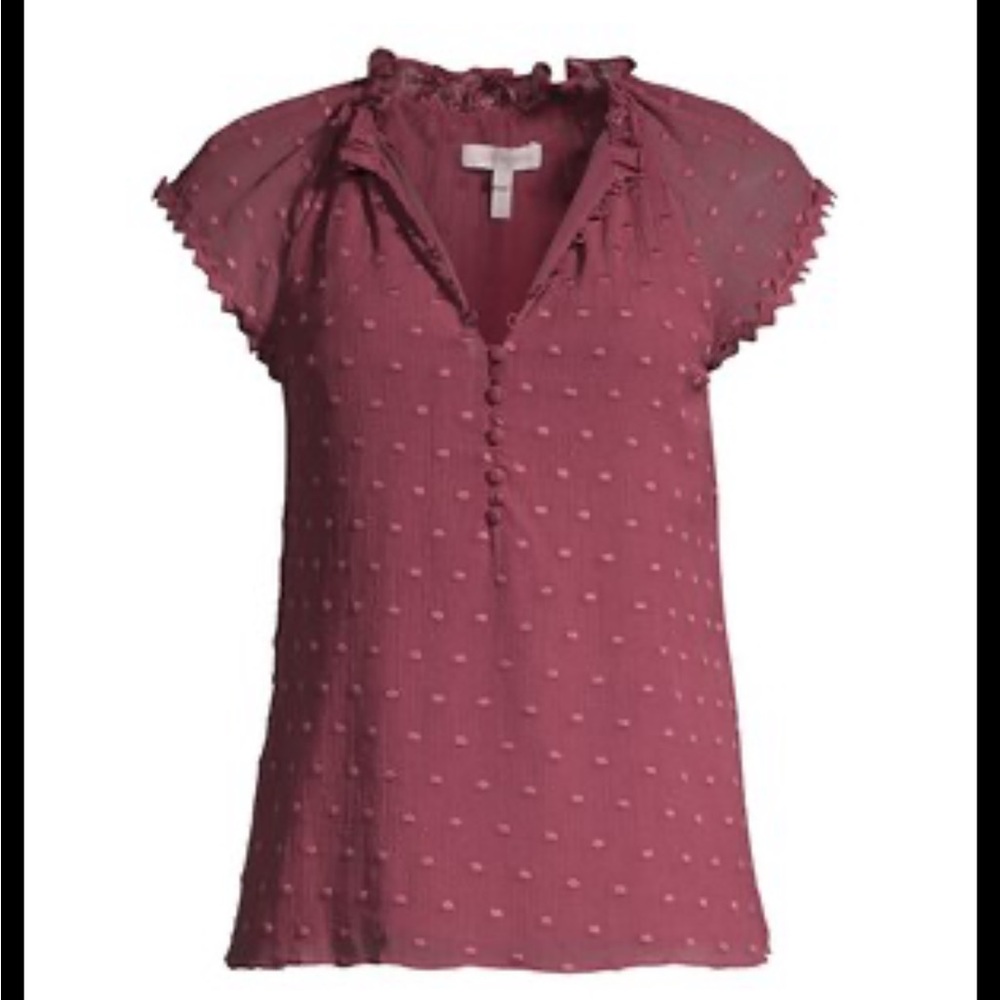 Rebecca Taylor Embroidered Dot Short Sleeve Blouse
